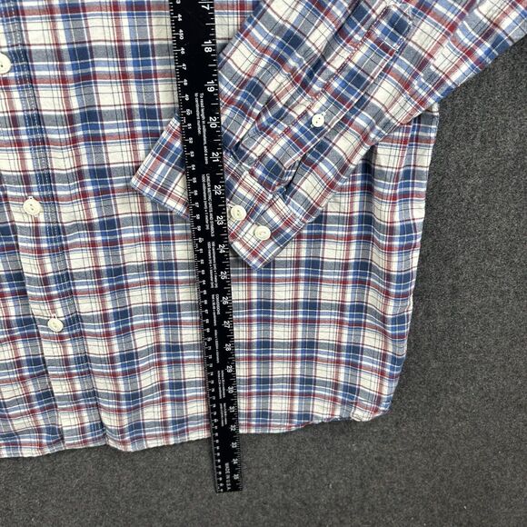 LL Bean Shirt Men’s Extra Large Red White Blue Plaid Pockets Casual Button Down - Picture 5 of 8